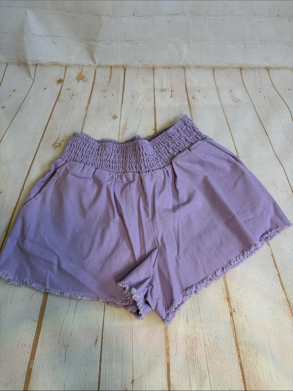 Wild Fable Lavender Purple High-Waist Smocked with Frayed Edges Casual Short